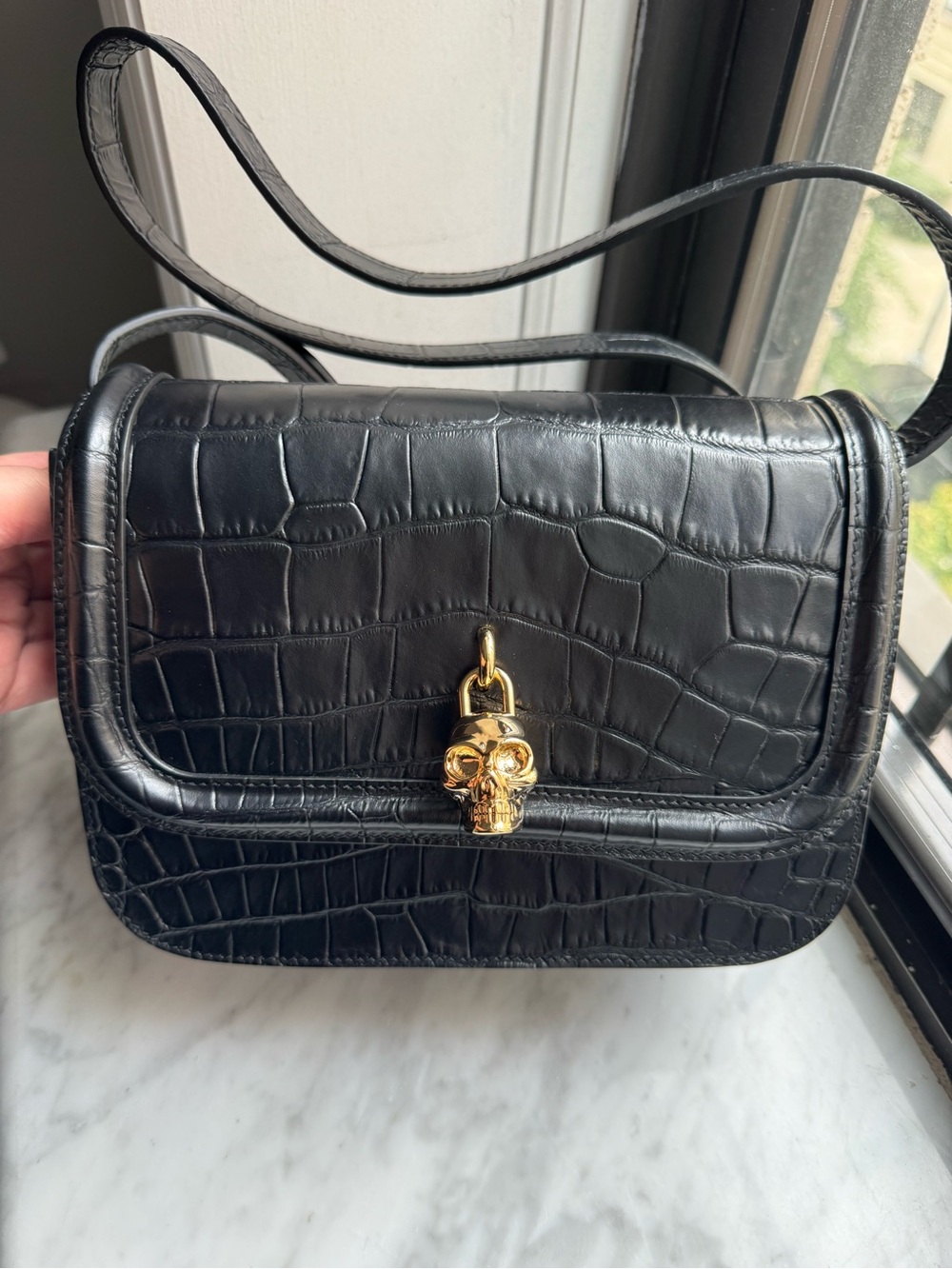Alexander McQueen black croc embossed bag